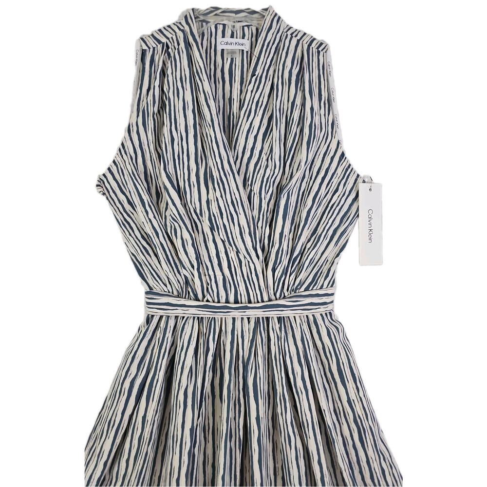 Calvin Klein ~Size 6~ Cream/Blue Stripes Maxi Dress With Waist Tie & Pockets NWT - Picture 11 of 16